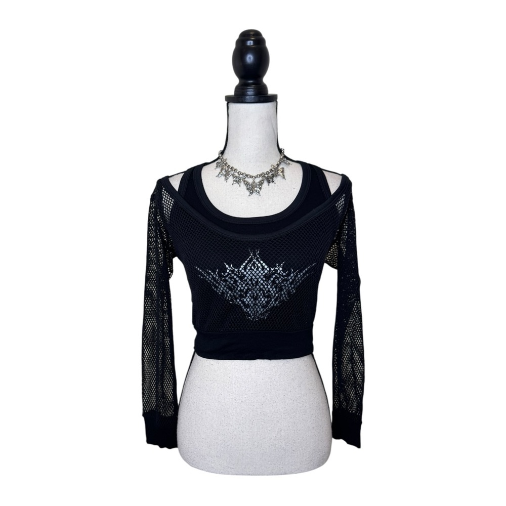 Y2K Spot Layered Euro Mall Goth Fishnet Long Sleeve + Tank Size Medium